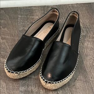 ROHB Black Leather Espadrille Flats